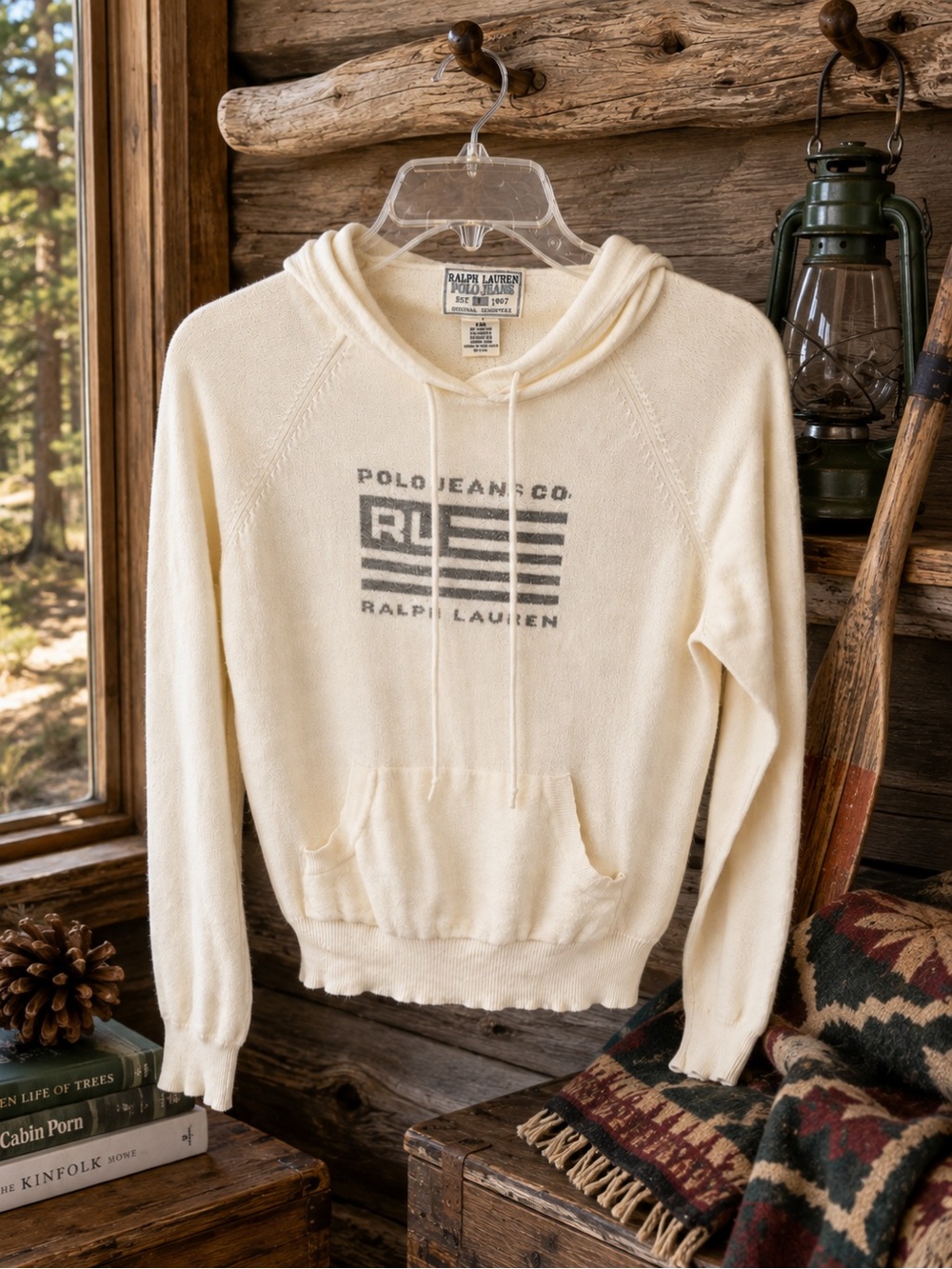 Vintage Ralph Lauren Polo Jeans Angora Hoodie Cream Made Hong Kong Medium